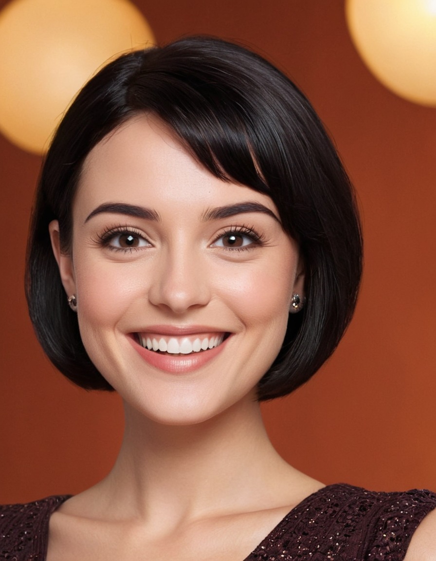 beauty, portrait, smiling, short hair, round eyes, button nose