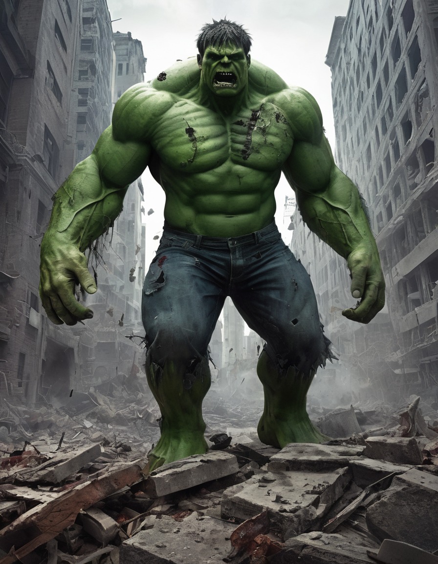 zombie, hulk, ruins, cityscape, marvel