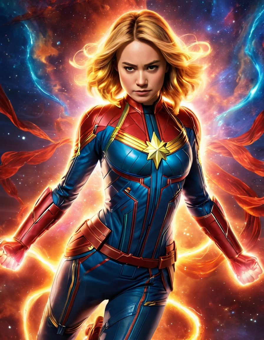 captain marvel, superhero, flying, cosmic energy, space, anime, marvel