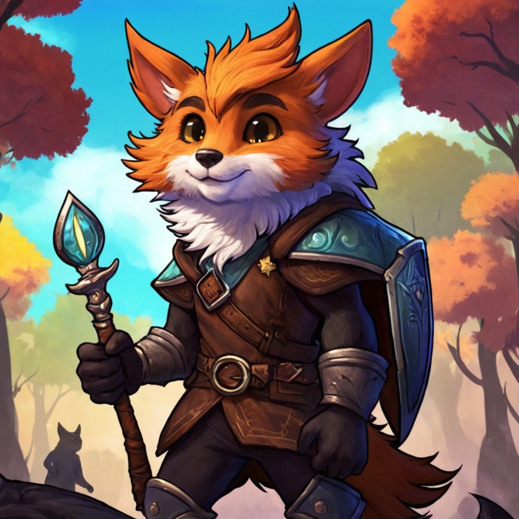 digitalart, characterdesign, videogamefanart, warrior, fox, dreamup, cartoon, fanart, portrait, adoptable, magic, fantasyart, fantasycharacter, digitalpainting, furryfall, ai_art