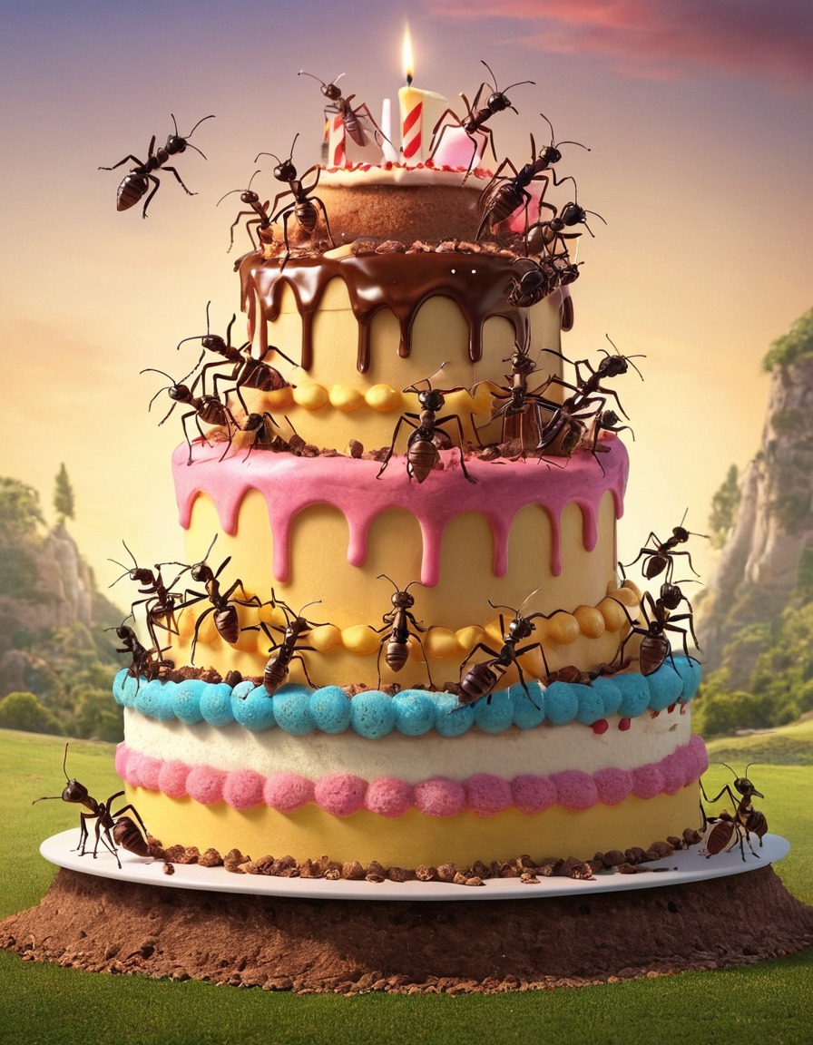 ants, insects, food, dessert, celebration, humor, unusual size