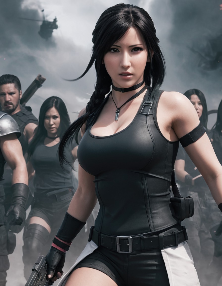 tifa lockhart, leading, confident, team, battle, games, girls from games