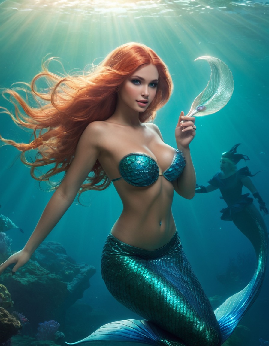 mermaid, halfwoman, halffish, long flowing hair, captivating voice, sailor, mythical creature