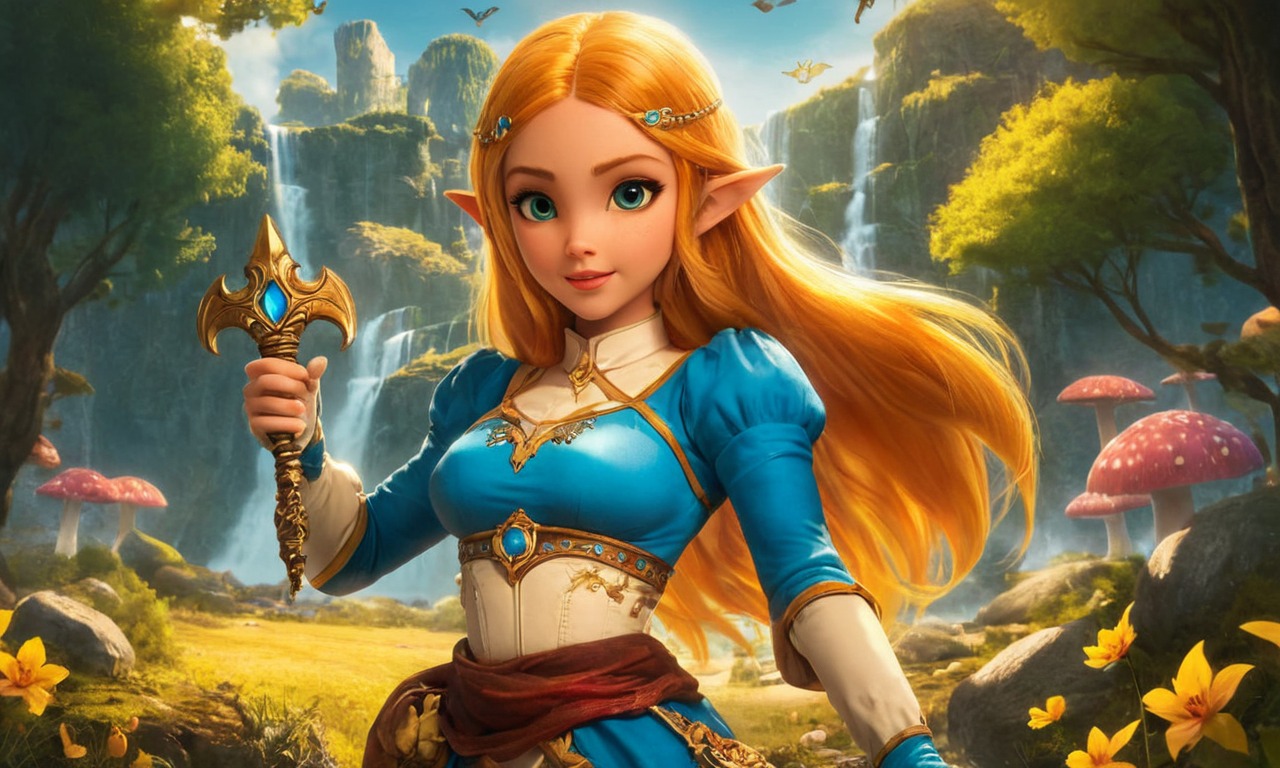 fanart, videogamefanart, wallpaper, link, digitalart, cartoon, nintendo, anime, characterdesign, digitalpainting, princess, animegirl, beauty, blondegirl, blondehair, blueeyedgirl, blueeyes, daytime, fantasyart, fantasycharacter, magic, portrait, waterfall, whitedress, zelda, dailychallenge, outside, dailychallenges