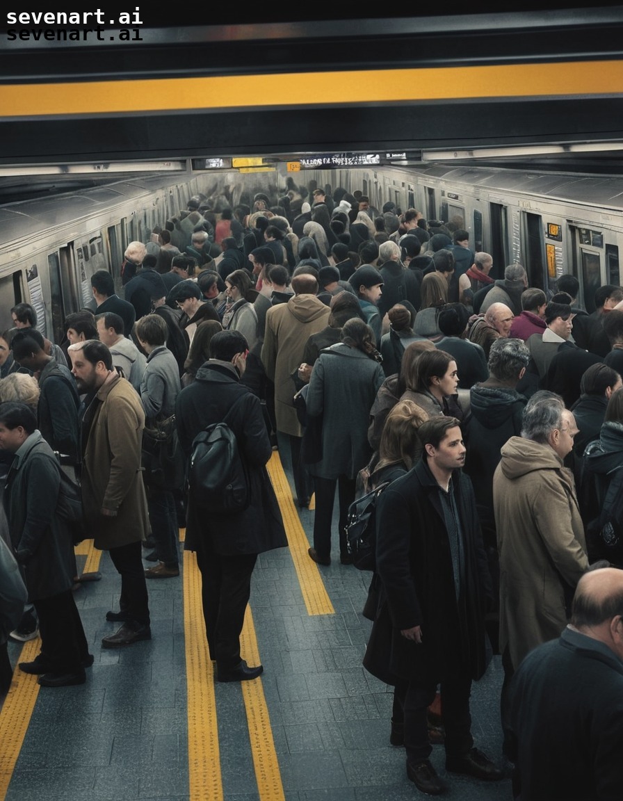 city life, commuting, public transportation, rush hour, crowded platform, modern city, city