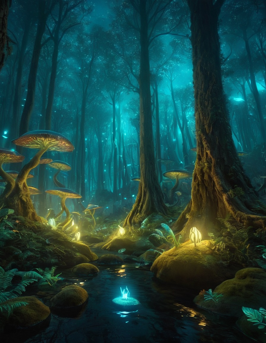 forest, glowing, bioluminescent, mysterious