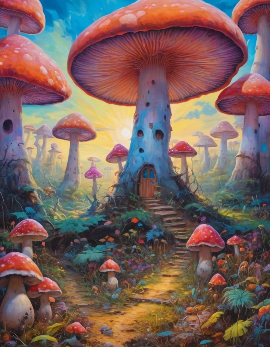 fantasy, surreal, mushrooms, flora, vibrantcolors