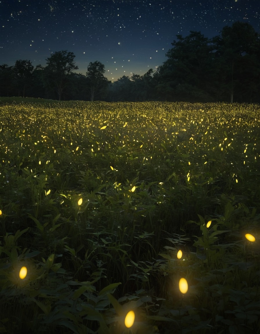 nature, fireflies, night, magical