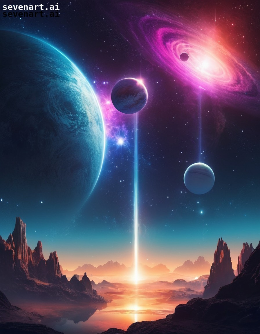 fantasy, space setting, majestic planets, stars, colorful, space