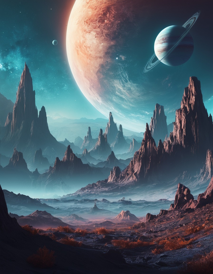 surreal, space, panorama, fantastical, planets, stars