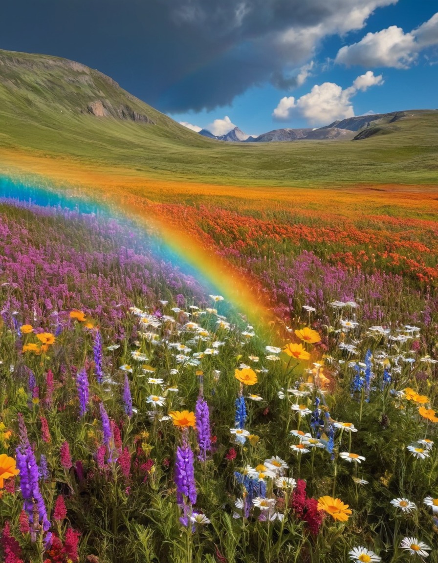 nature, rainbow, wildflowers, colorful, beauty, landscape