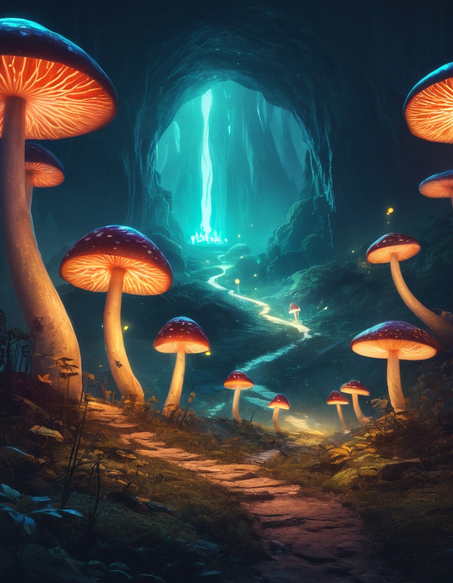 fantasy, mystical, glowing, mushrooms, fairies, fantastic