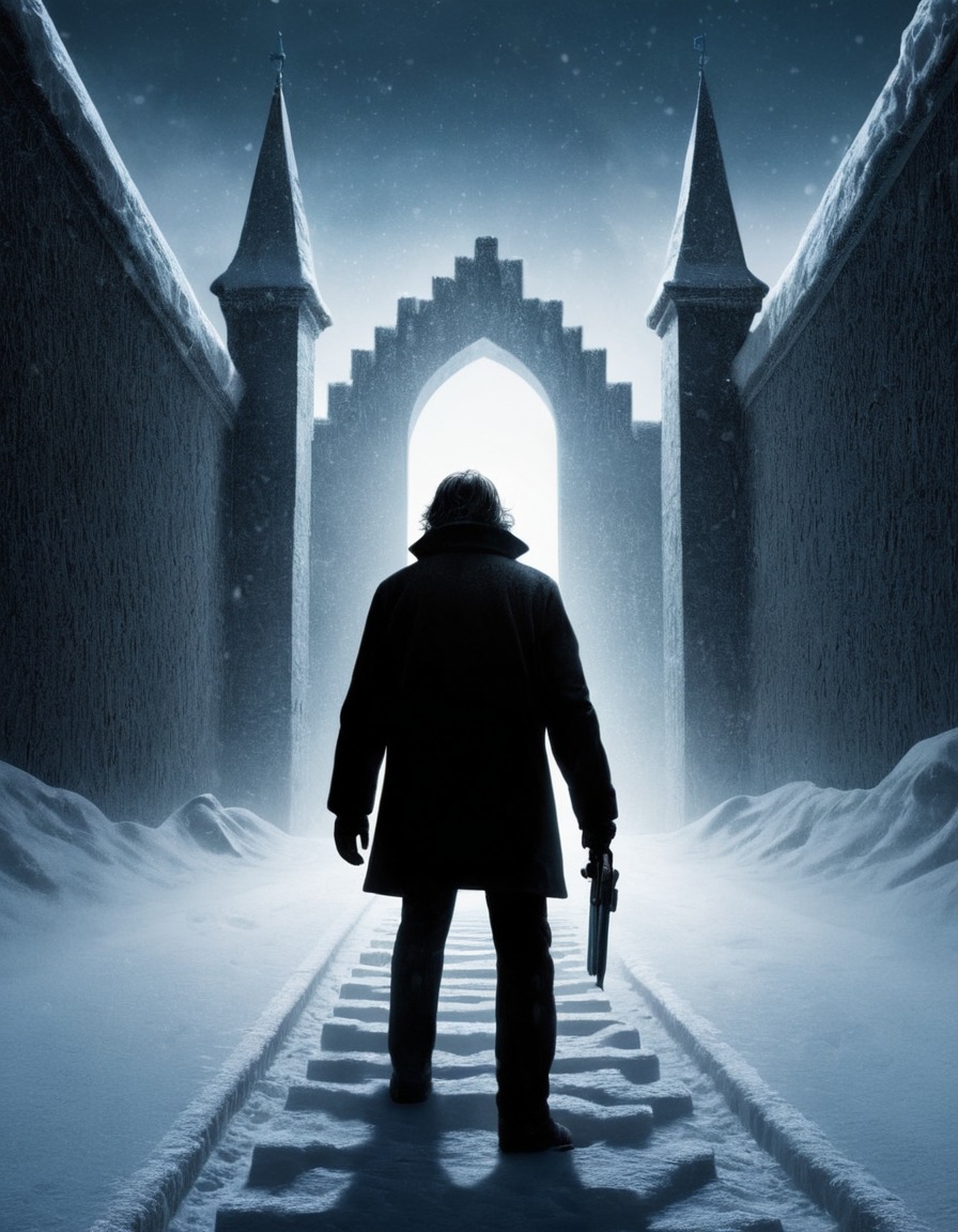 the shining, stephen king, silhouette, snowy maze, horror, illustration, books