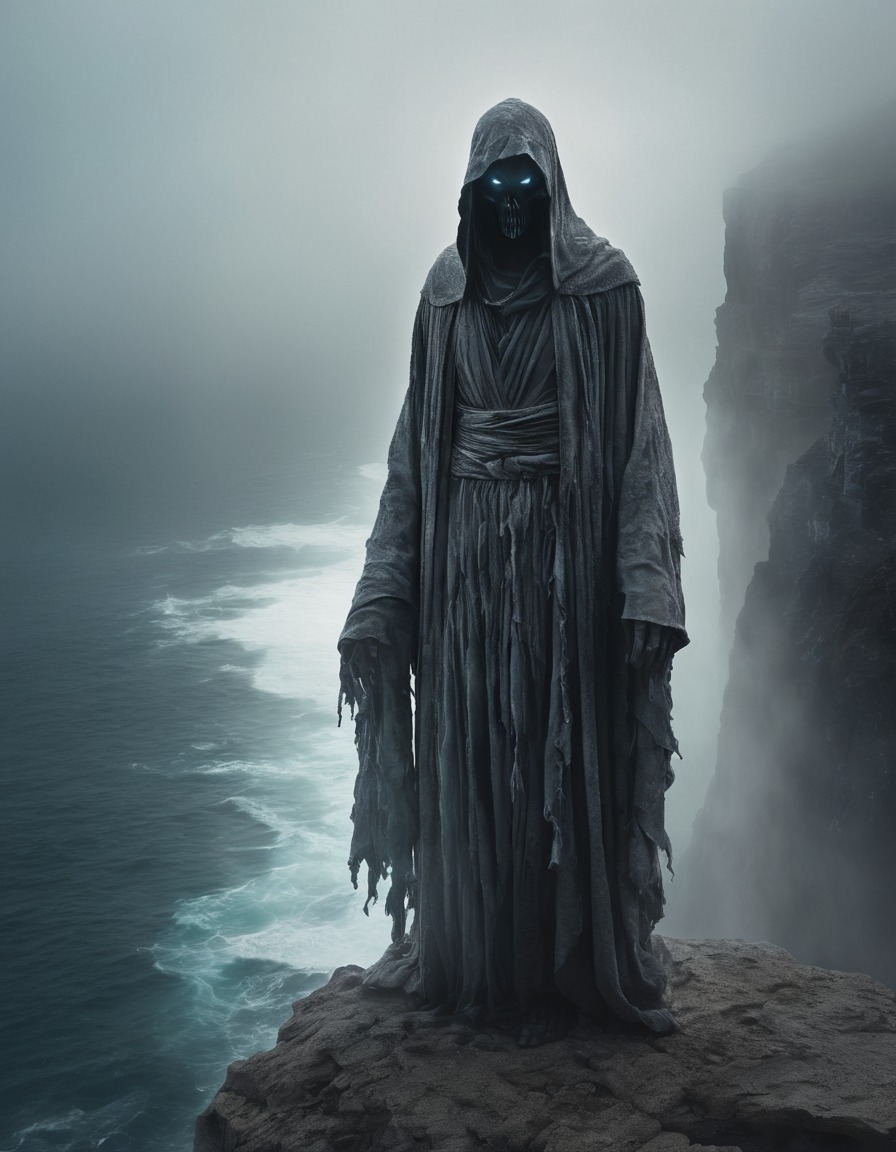 mystery, ghost, apparition, specter, cliff, sea, mist, gothic, underground, dark