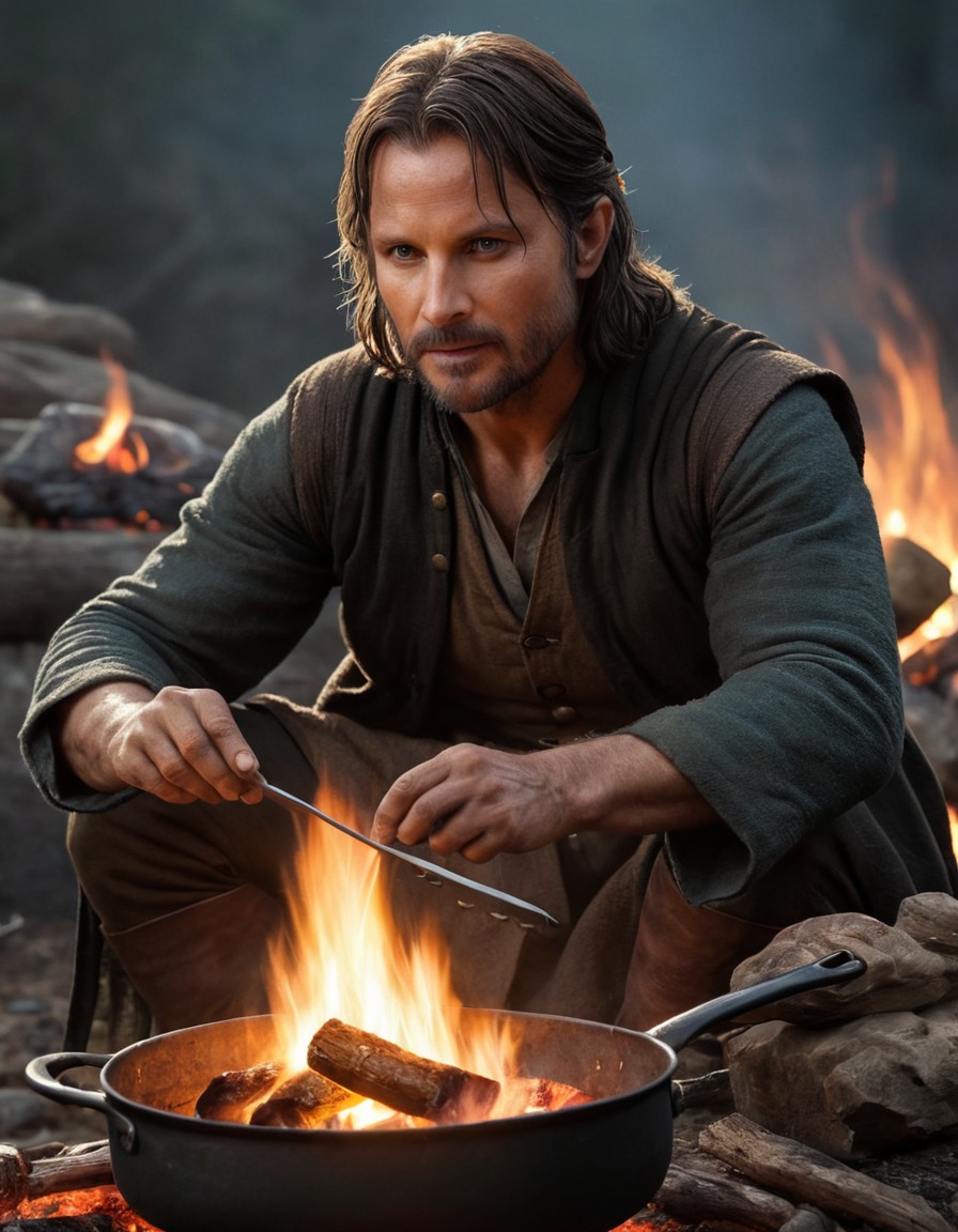 aragorn, the lord of the rings, campfire cooking, struggle, outdoors, fictional character, adventure, books