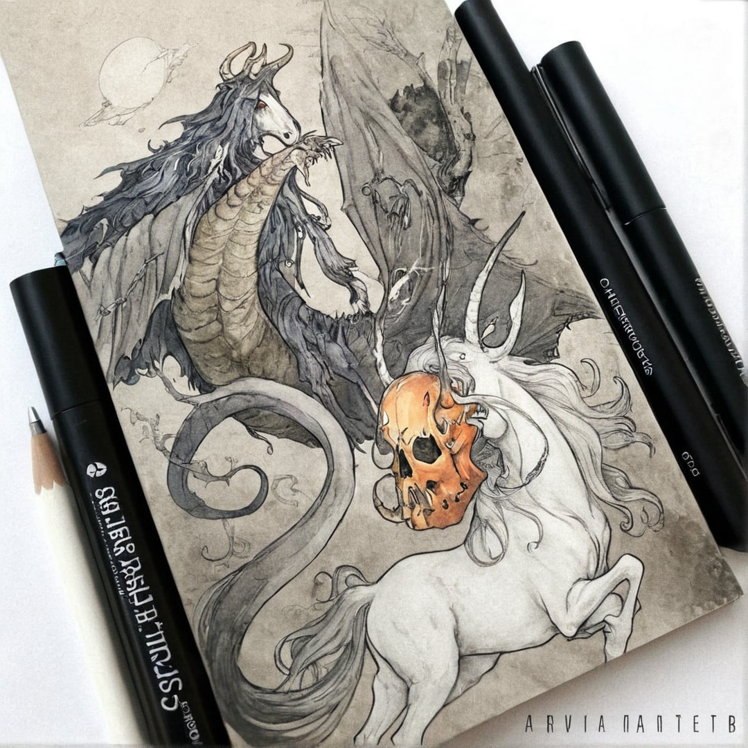 fantasyart, inktober, dragon, dragons, unicorn, unicorns, inktober2024, inktober2024day1, inktober2024backpack