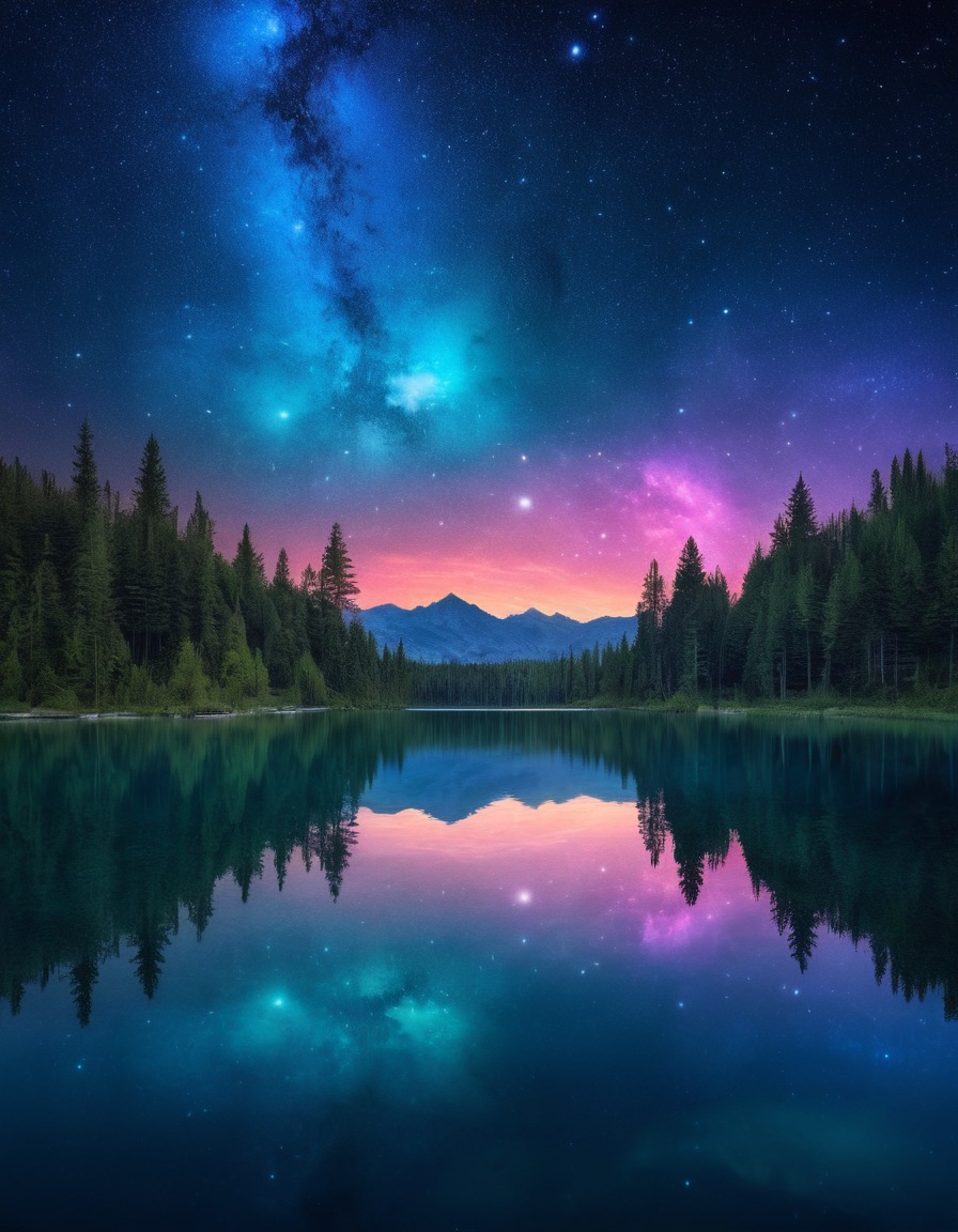 nature, night sky, lake, reflection, stars, nebulae, fantastic