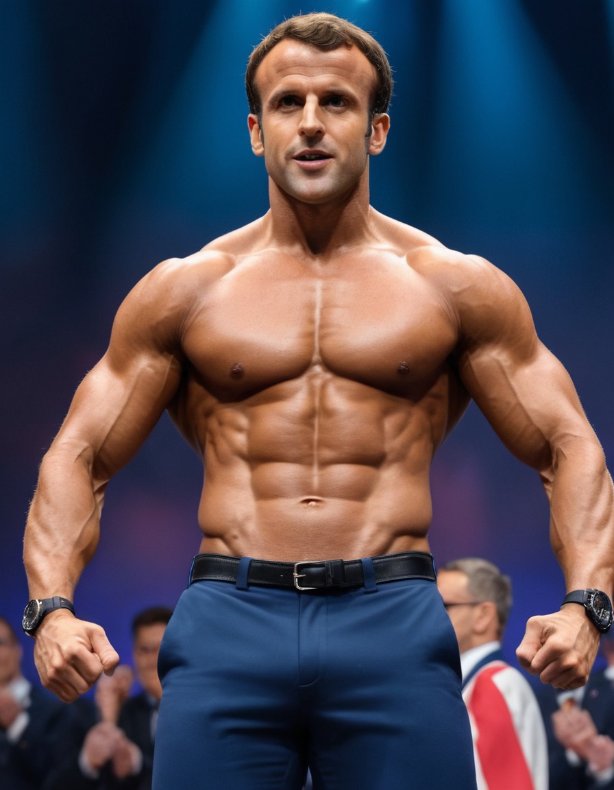 emmanuel macron, france, bodybuilding, muscles, podium, competition