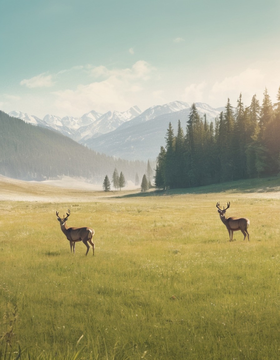 nature, wildlife, meadow, deer, peaceful