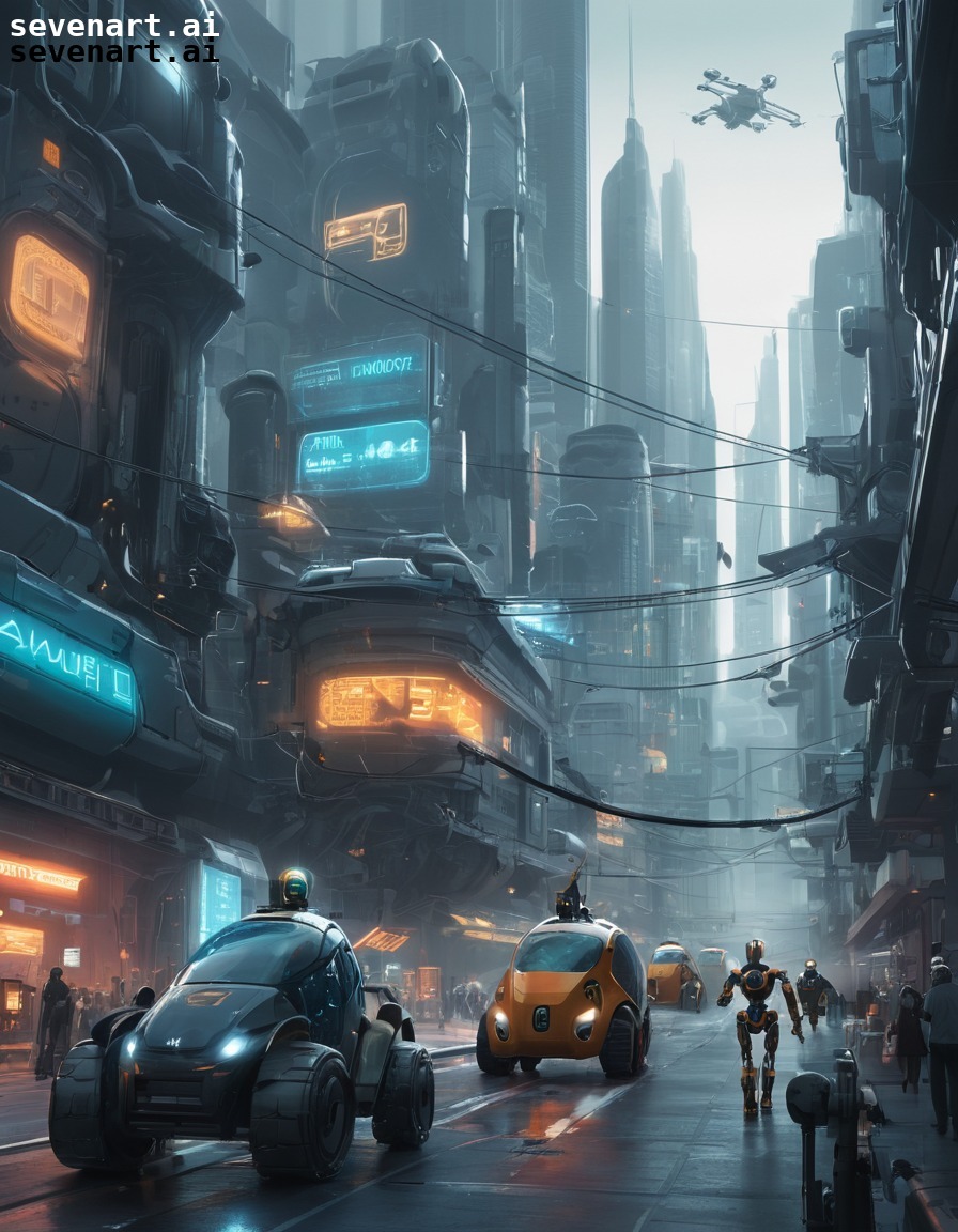 futuristic, cityscape, robots, technology, future