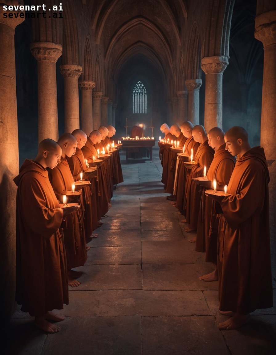 monks, chanting, praying, candlelit, medieval, middle ages