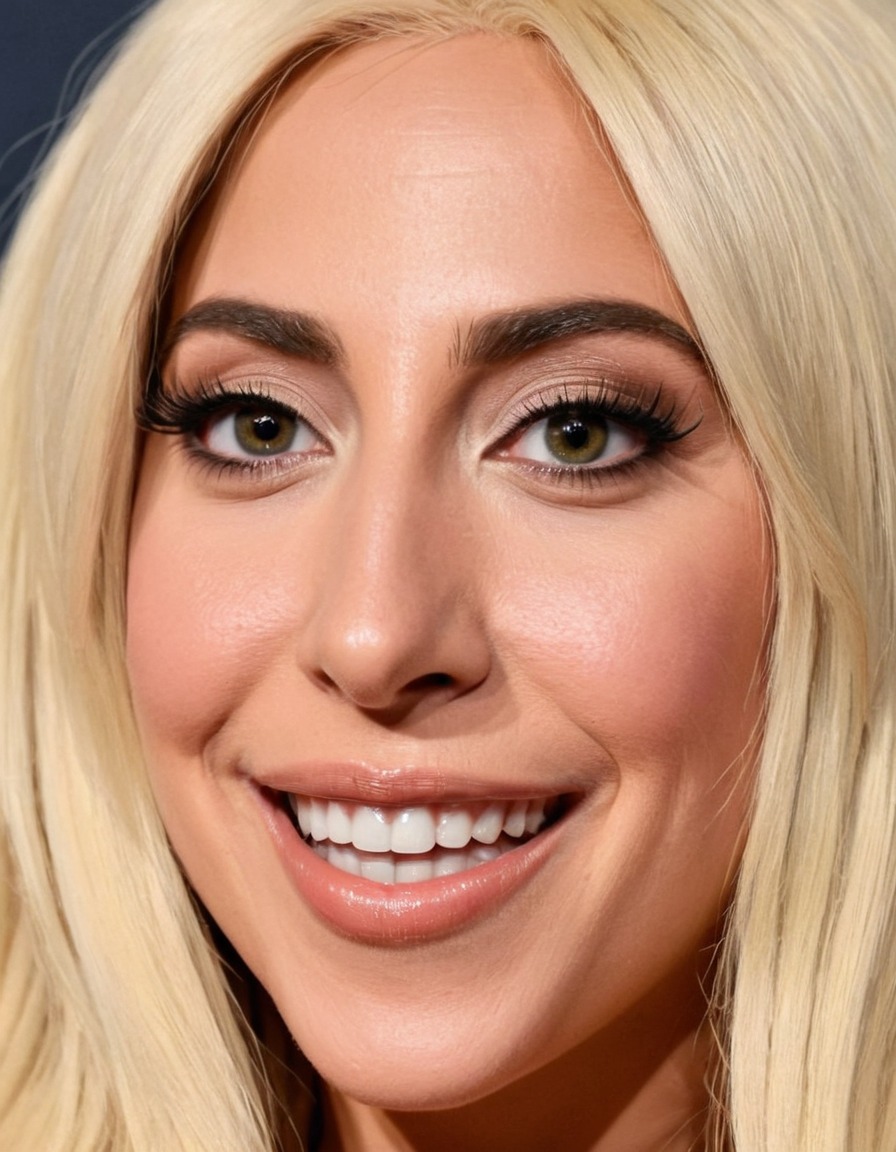 lady gaga, singer, celebrity, big nose, forehead, eyes, smile