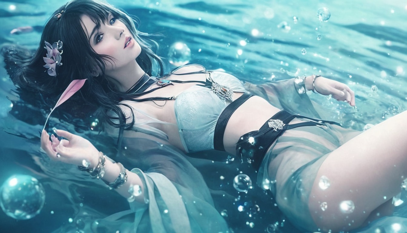 anime, animegirl, originalcharacter, characterdesign, wallpaper, adoptable, animeandmanga, blackhairedgirl, elf, elfgirl, exclusive, fantasy, holidays, manga, ocean, sea, summer, sunny, vacation, water, aigirl, aiart, aiartwork, aiartcommunity, midjourney, synthography