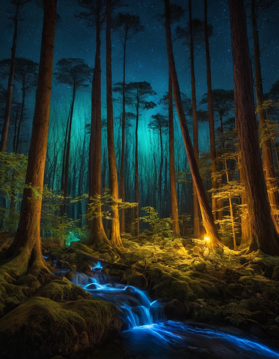 forest, night, light painting, mystical