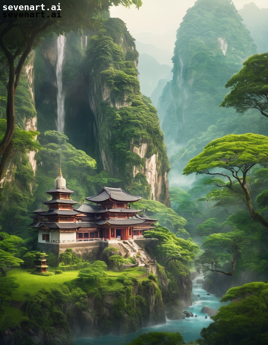 buddhist temple, greenery, tranquility, nature, spirituality