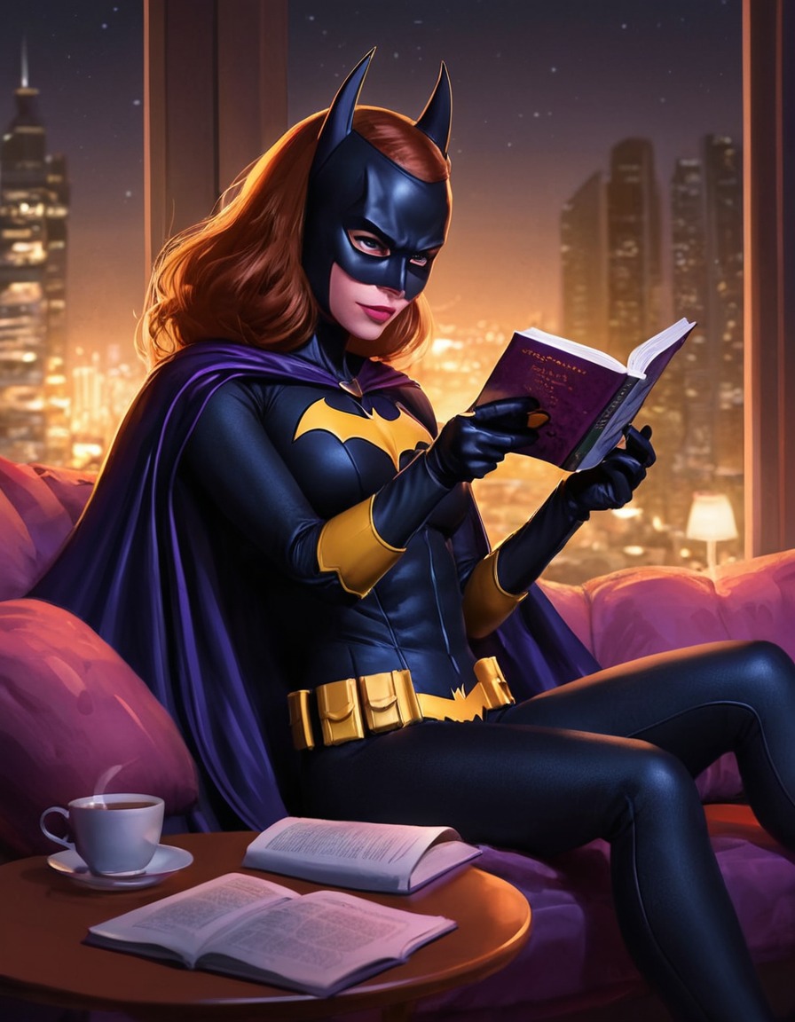 superhero, relaxation, reading, tea, night, superheroine, bikini