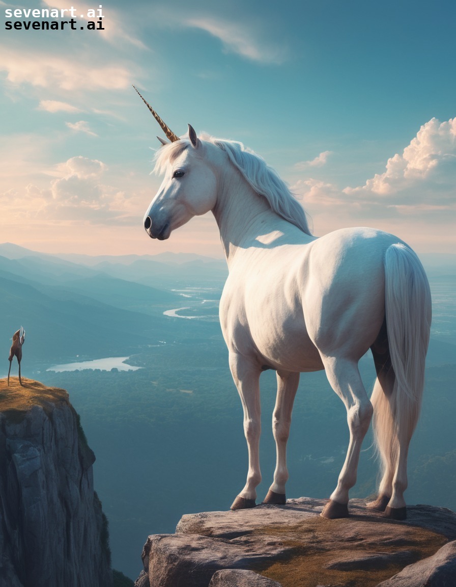 fantasy, majestic, unicorn, cliff, landscape