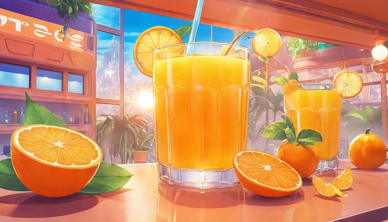 anime, wallpaper, dreamup, digitalart, fanart, digitalpainting, juice, orange, orange_juice, orangejuice, restaurants, ai_art