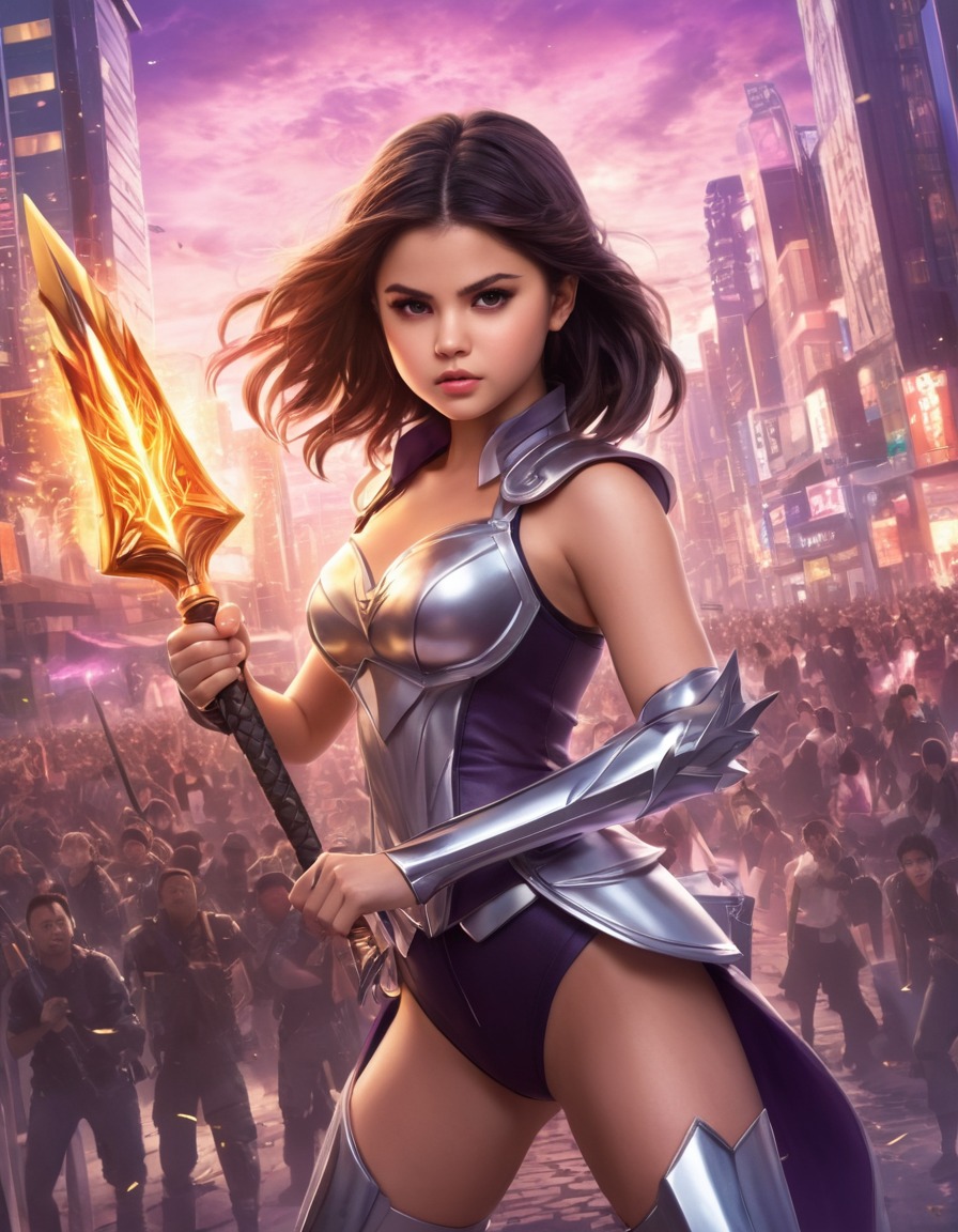 selena gomez, anime, magical, warrior, city defense, transformation