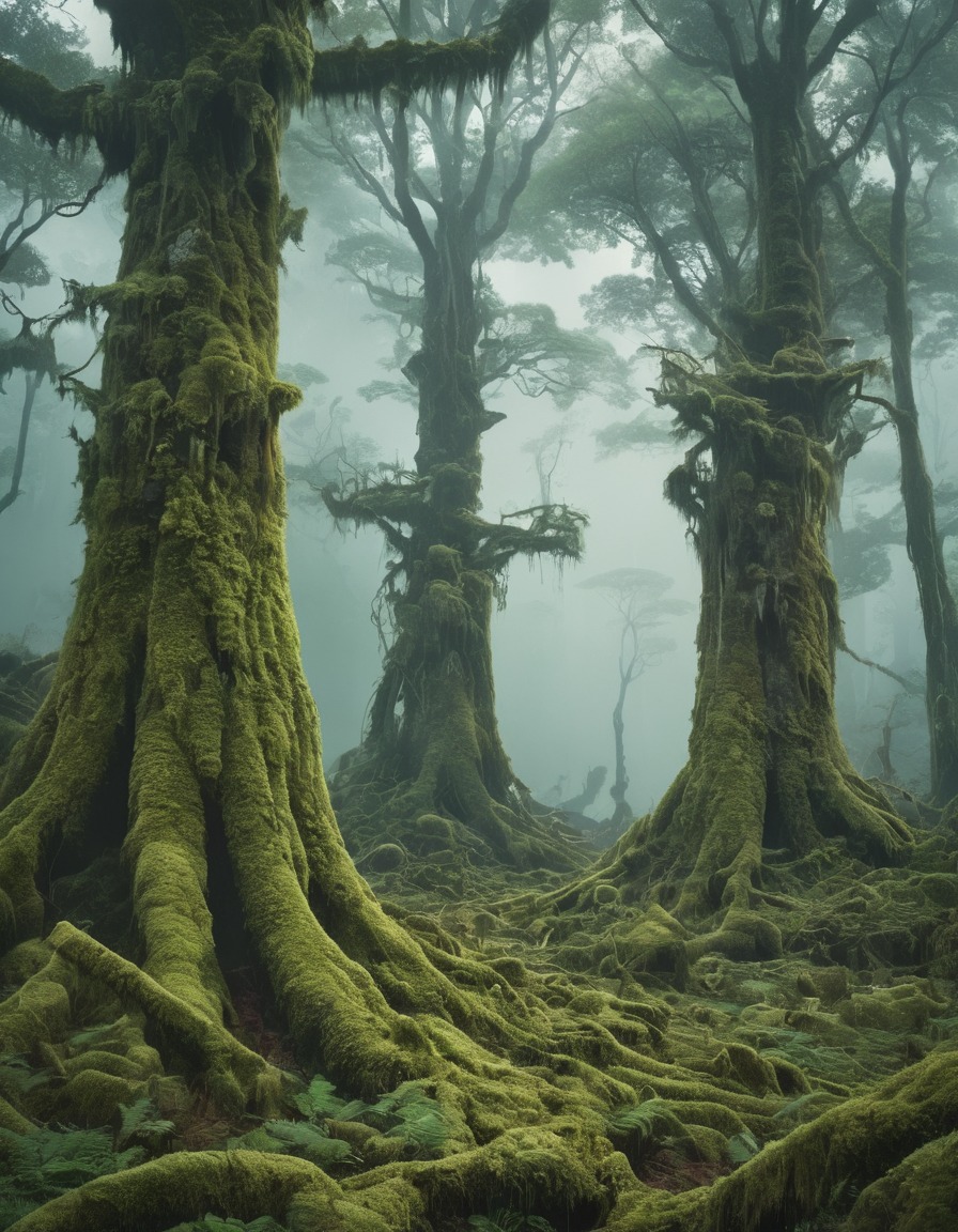 nature, forest, misty, ancient, trees