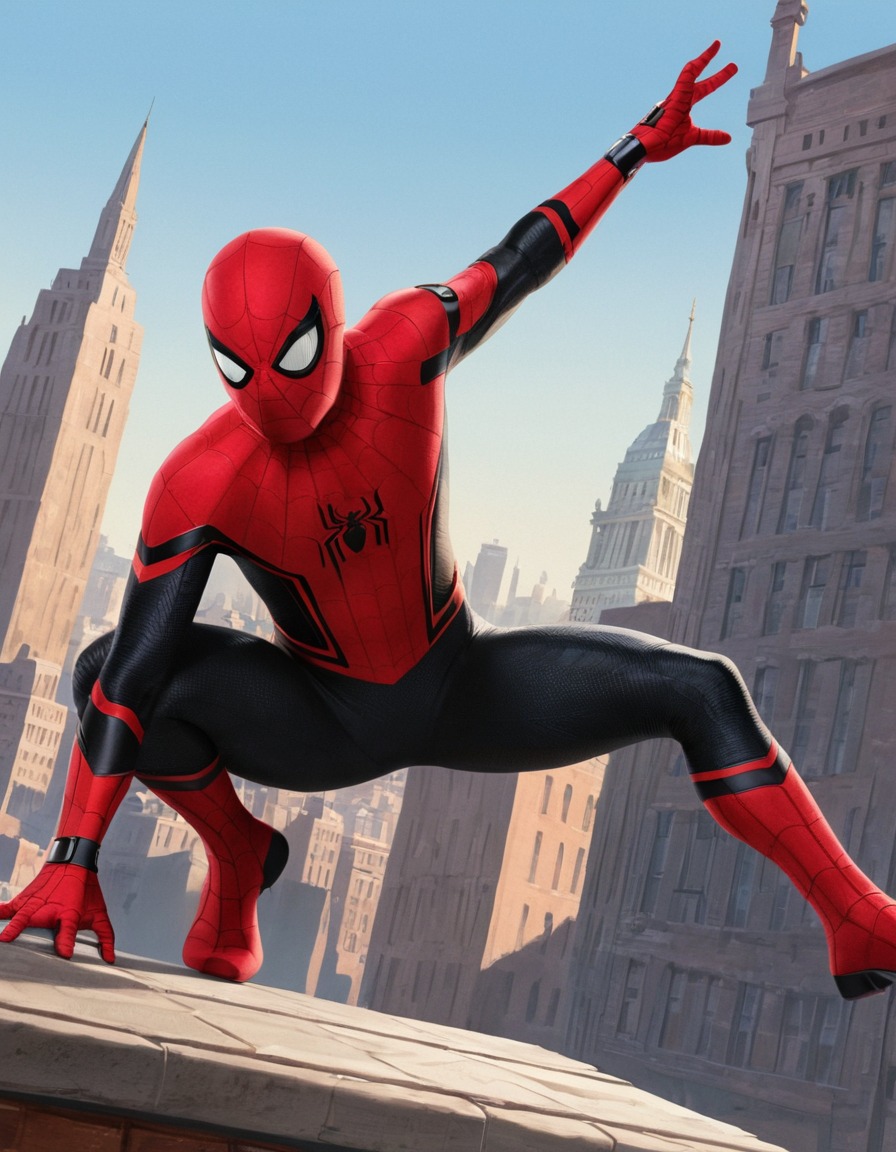 spider-man: far from home, peter parker, marvel, action, superhero, movie scene, artistic interpretation