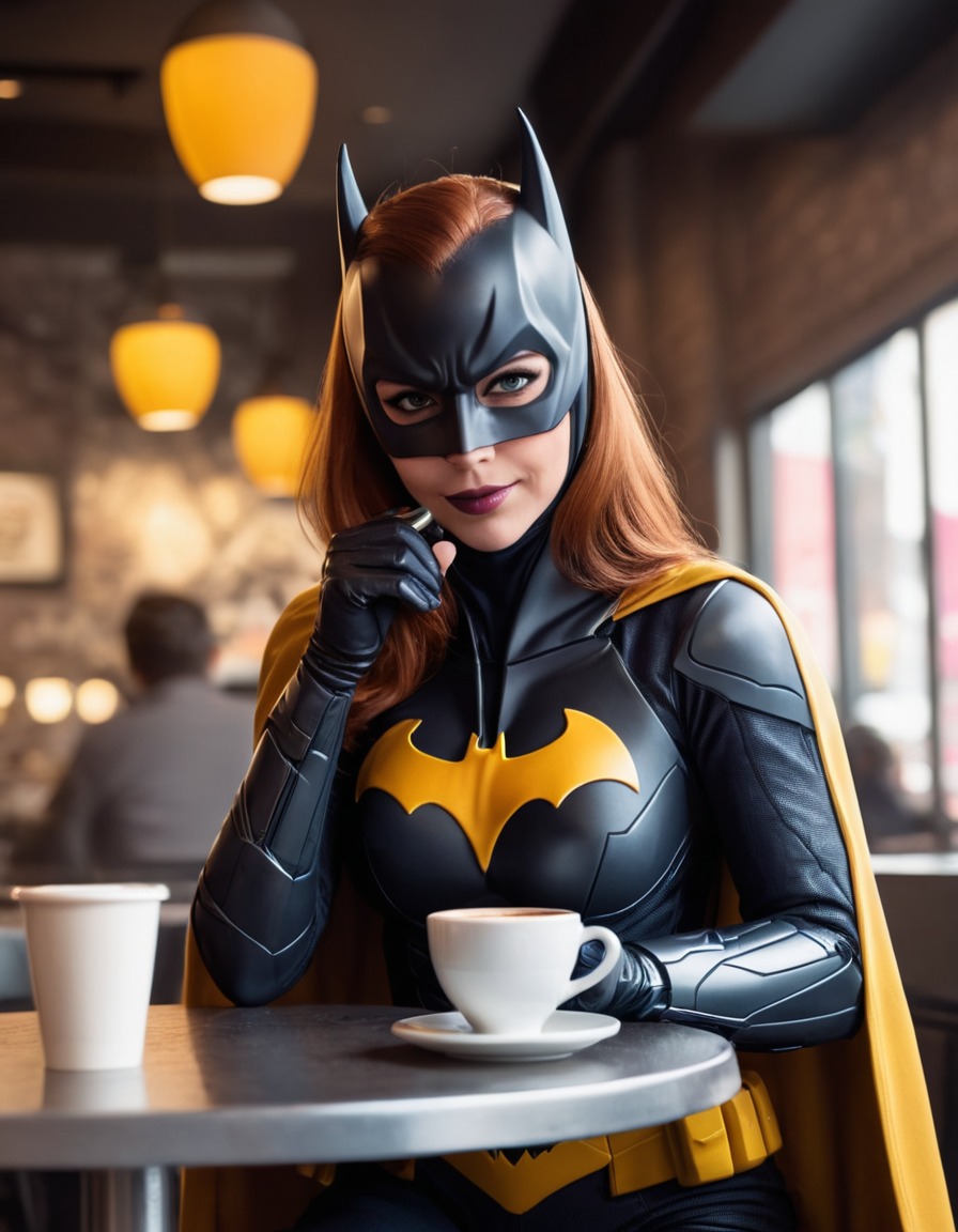 superhero, coffee, cafe, relaxation, morning, superheroine, bikini