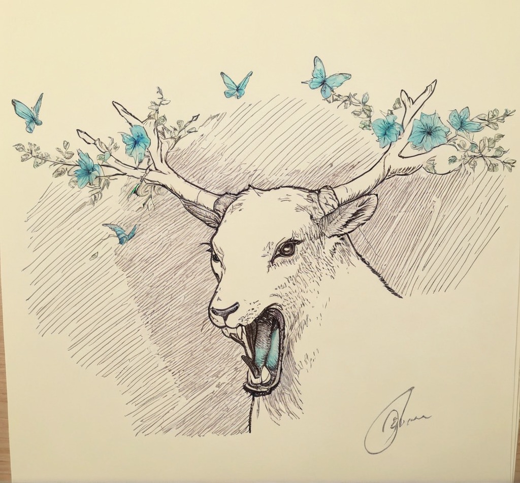 animals, artist, artwork, black, blue, color, deer, doodle, doodledrawing, drawing, drawingillustration, fairytale, fantasy, fantasyanimal, fantasycreature, illust, illustration, ink, leaves, light, magic, pen, pendrawing, treebranches, trees, magicalfantasy, magicalanimal, illustrationdrawing, art