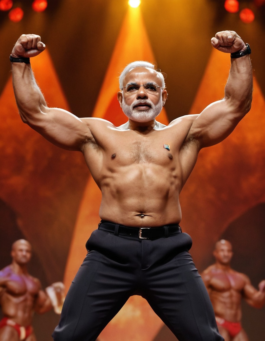 narendra modi, bodybuilder pose, competition, strength, muscle flexing