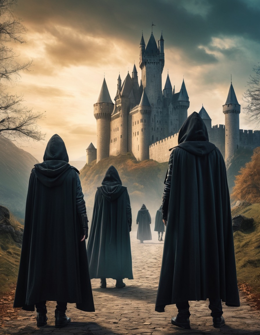 hackers, hooded, mystery, intrigue, castle, medieval, art