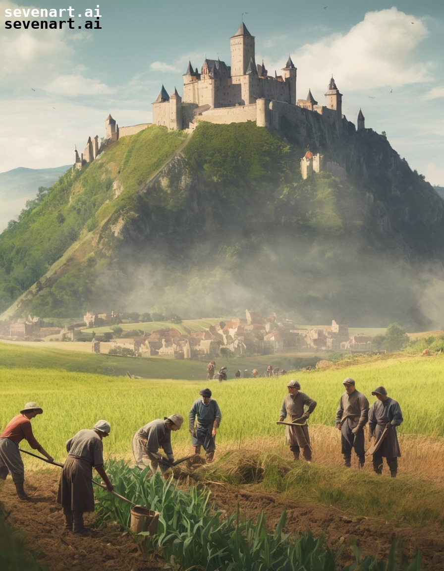 medieval, peasants, labor, fields, castle, middle ages