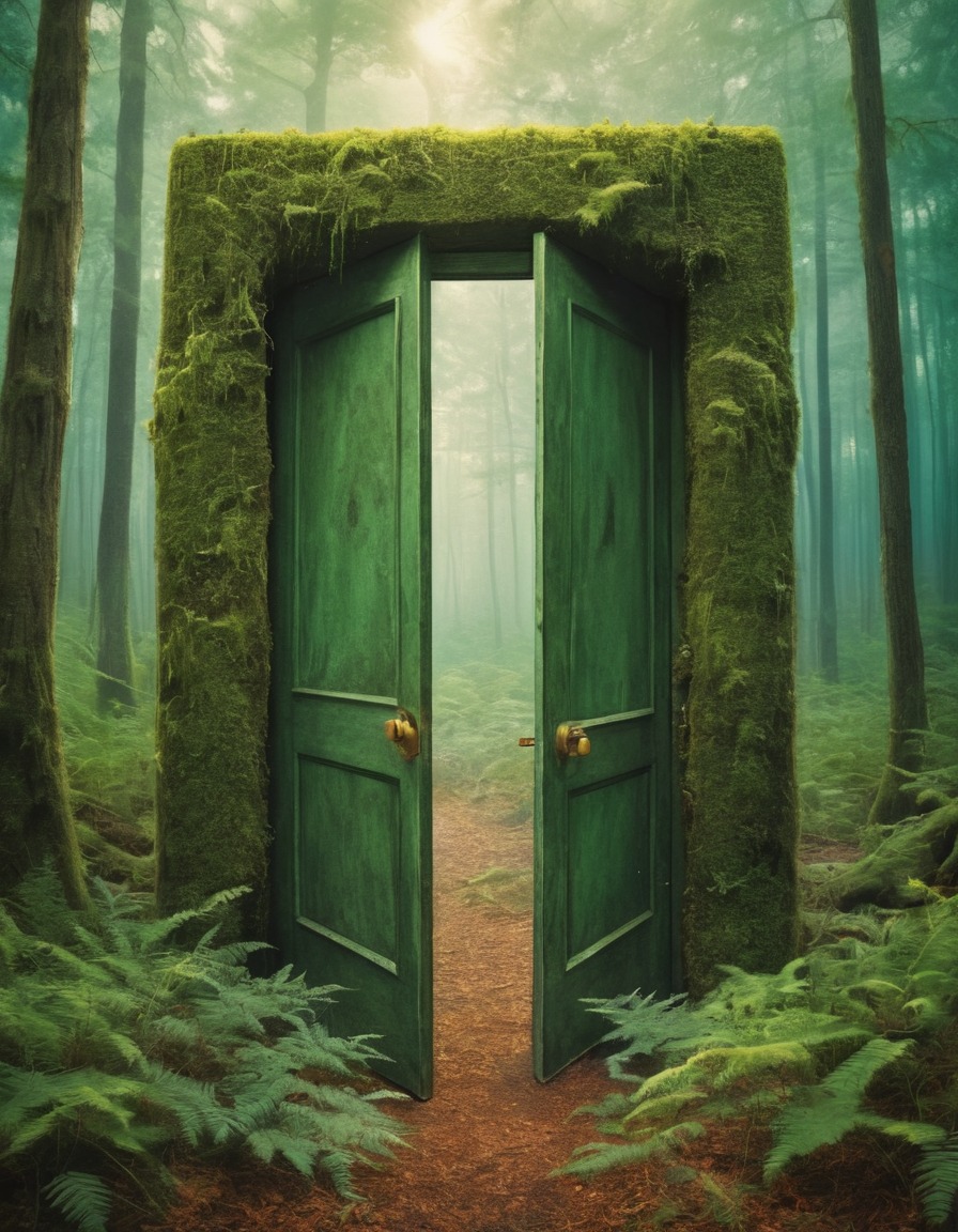 forest, door, entrance, mysterious, surreal