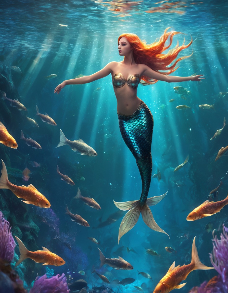 mermaid, fish, underwater, graceful, marine life