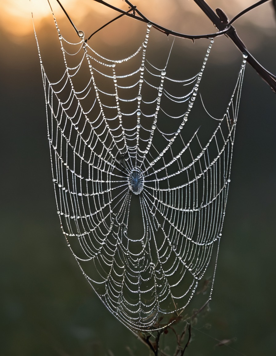 nature, spiderweb, dewdrops, glistening, dawn