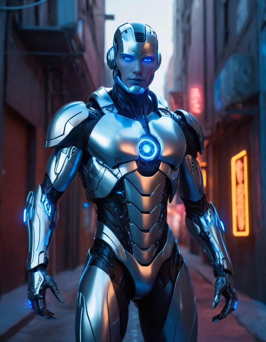 cyborg, technology, futuristic, neon lights, future