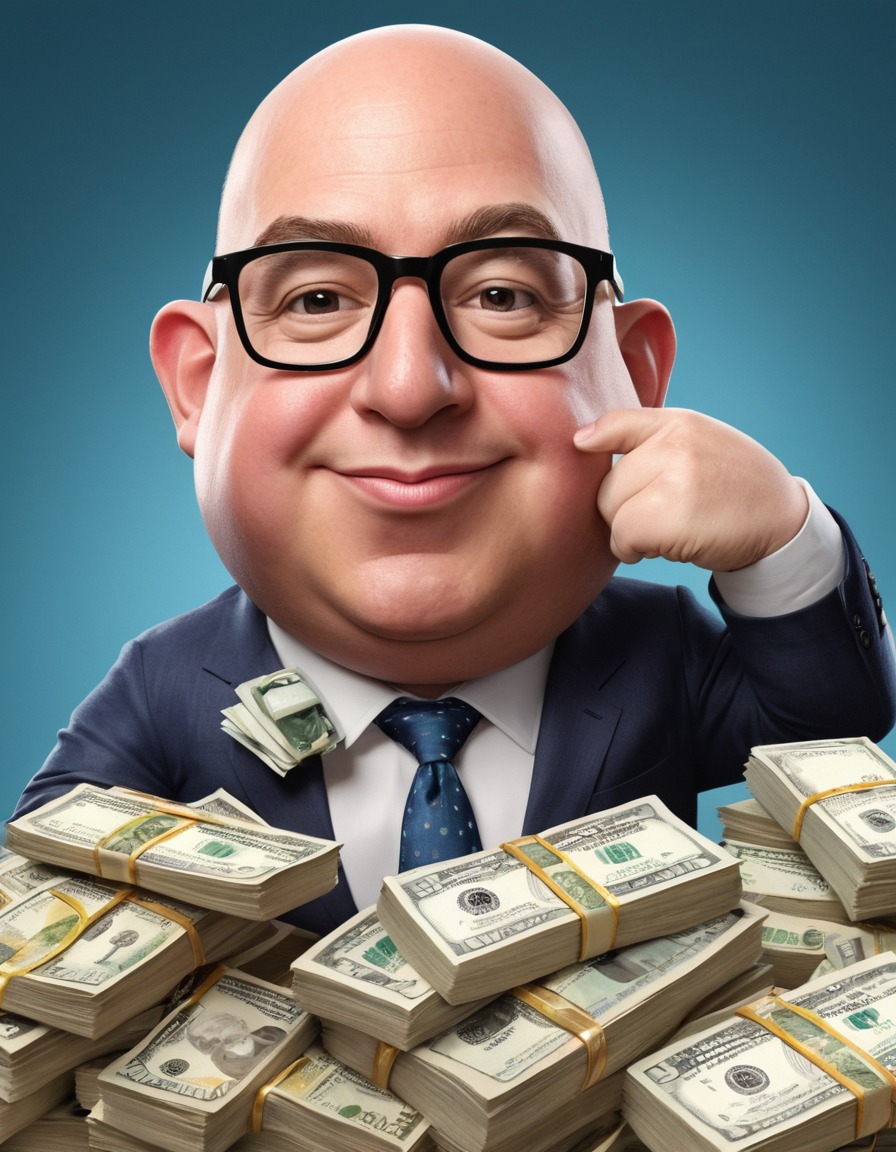 caricature, jeff bezos, humor, money, oversized glasses, fat