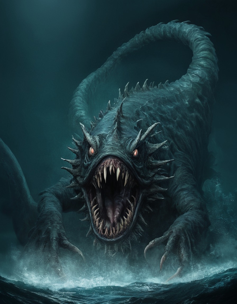 lusca, sea monster, legend, caribbean folklore, mythical creature, horror, folklore