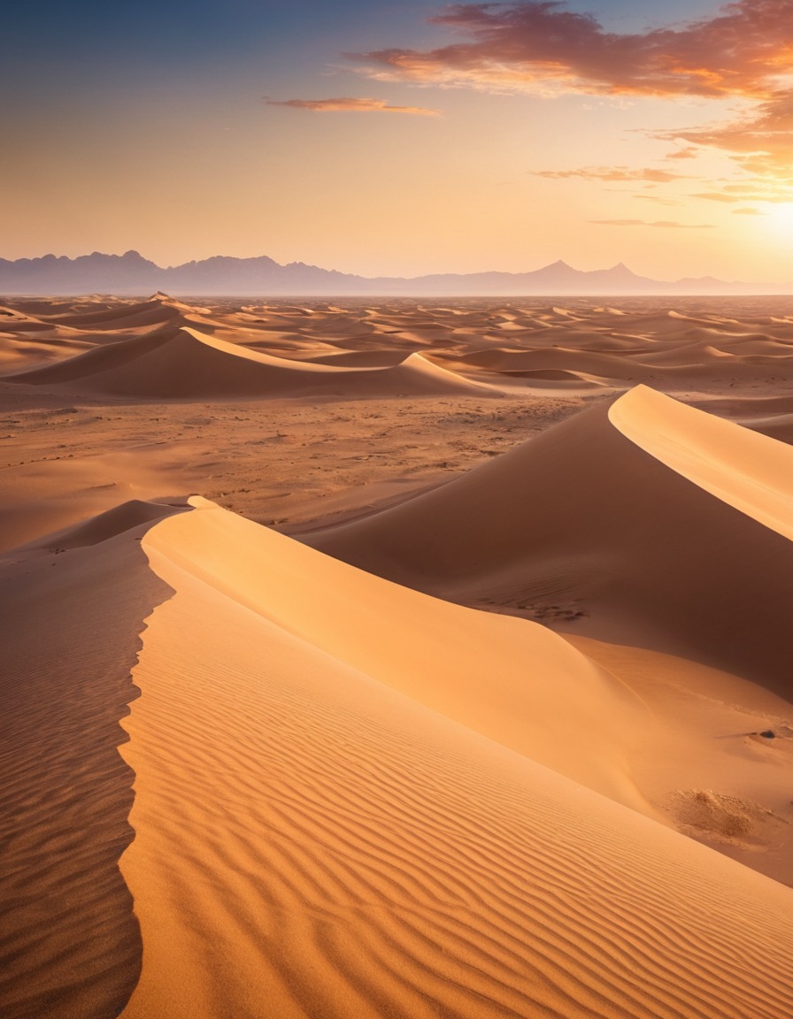 desert, sand dunes, shimmering, ancient beings, living entities, fantastic