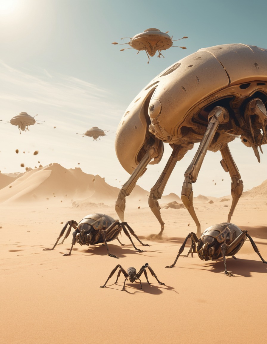 alien, desert, landscape, insect-like creatures, sci-fi, extraterrestrial, aliens