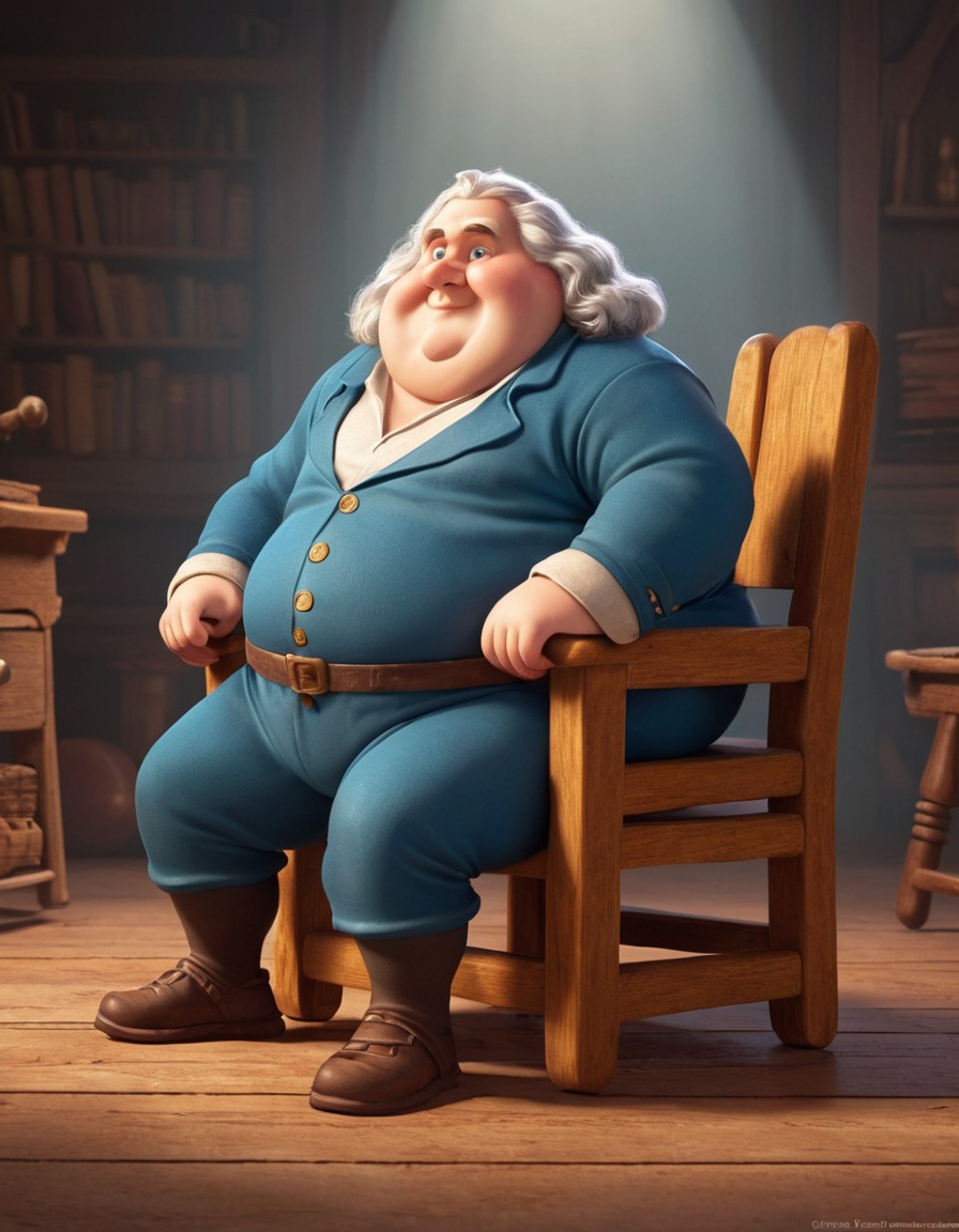 isaac newton, overweight, cartoon, funny, struggling, chair, fat