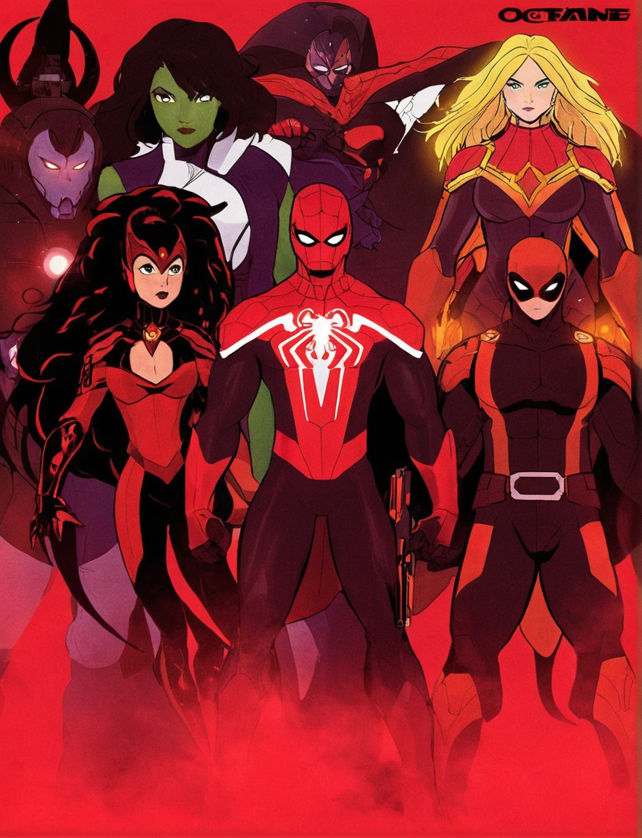 avengers, scarletwitch, spiderman, spiderwoman, wolverine